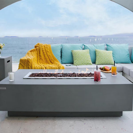 Elementi Granville 60-in Rectangular Concrete Natural Gas Fire Pit in Light Gray