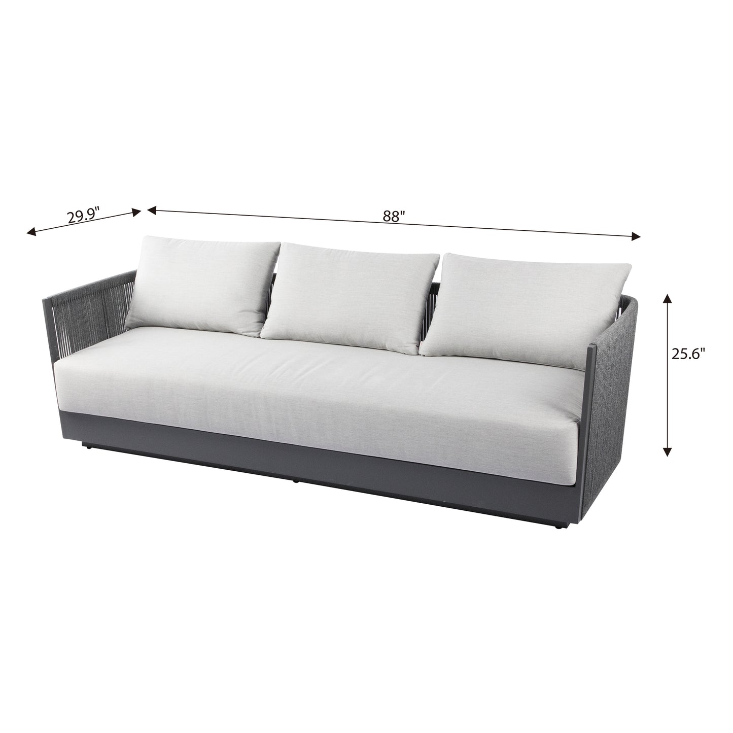 Elementi Capri 3 Person Aluminum Sofa with Sunbrella Cushions