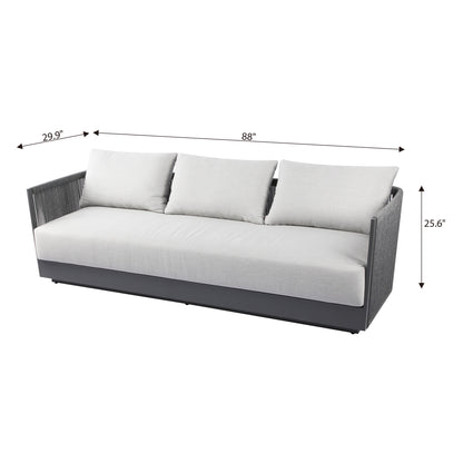 Elementi Capri 3 Person Aluminum Sofa with Sunbrella Cushions
