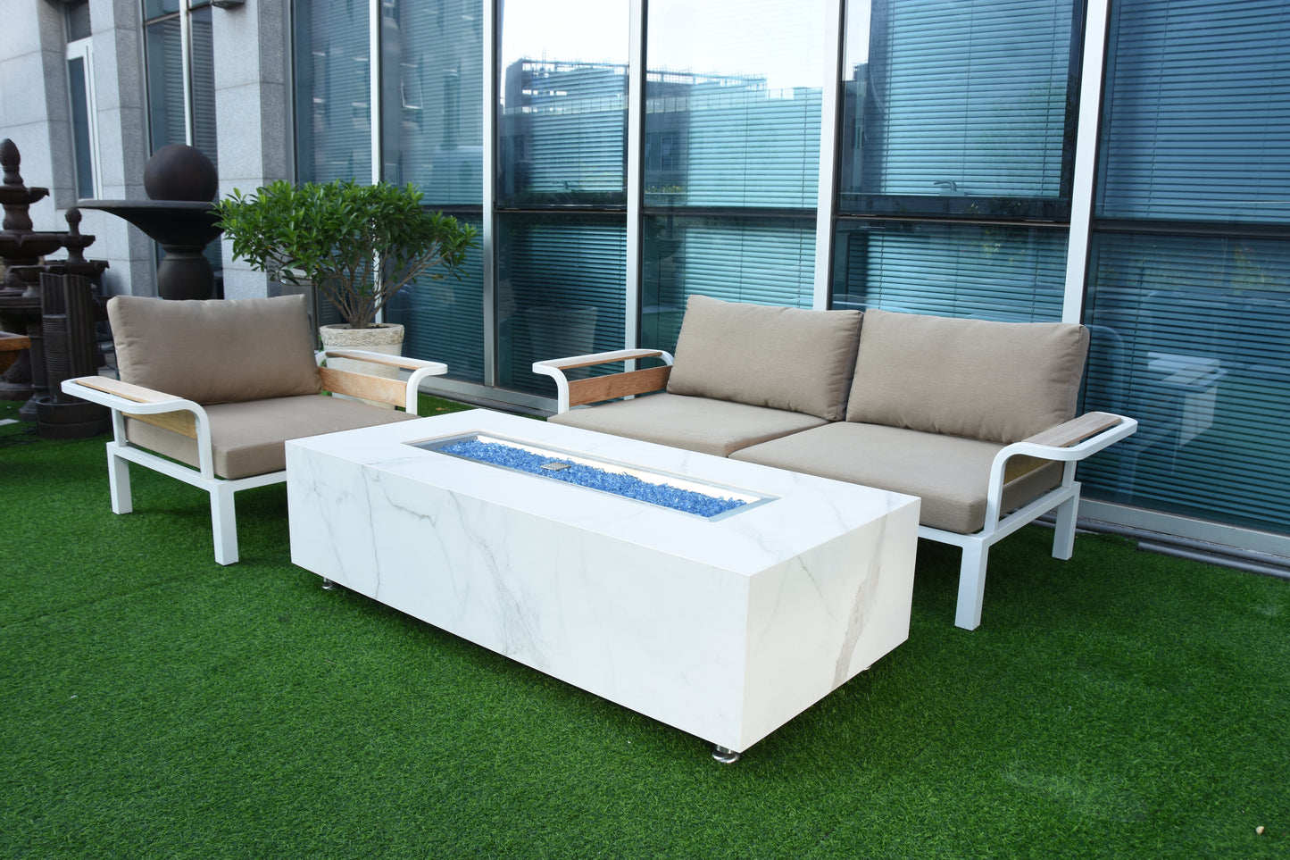 ELEMENTI PLUS CARRARA 60" Marble Porcelain Fire Table