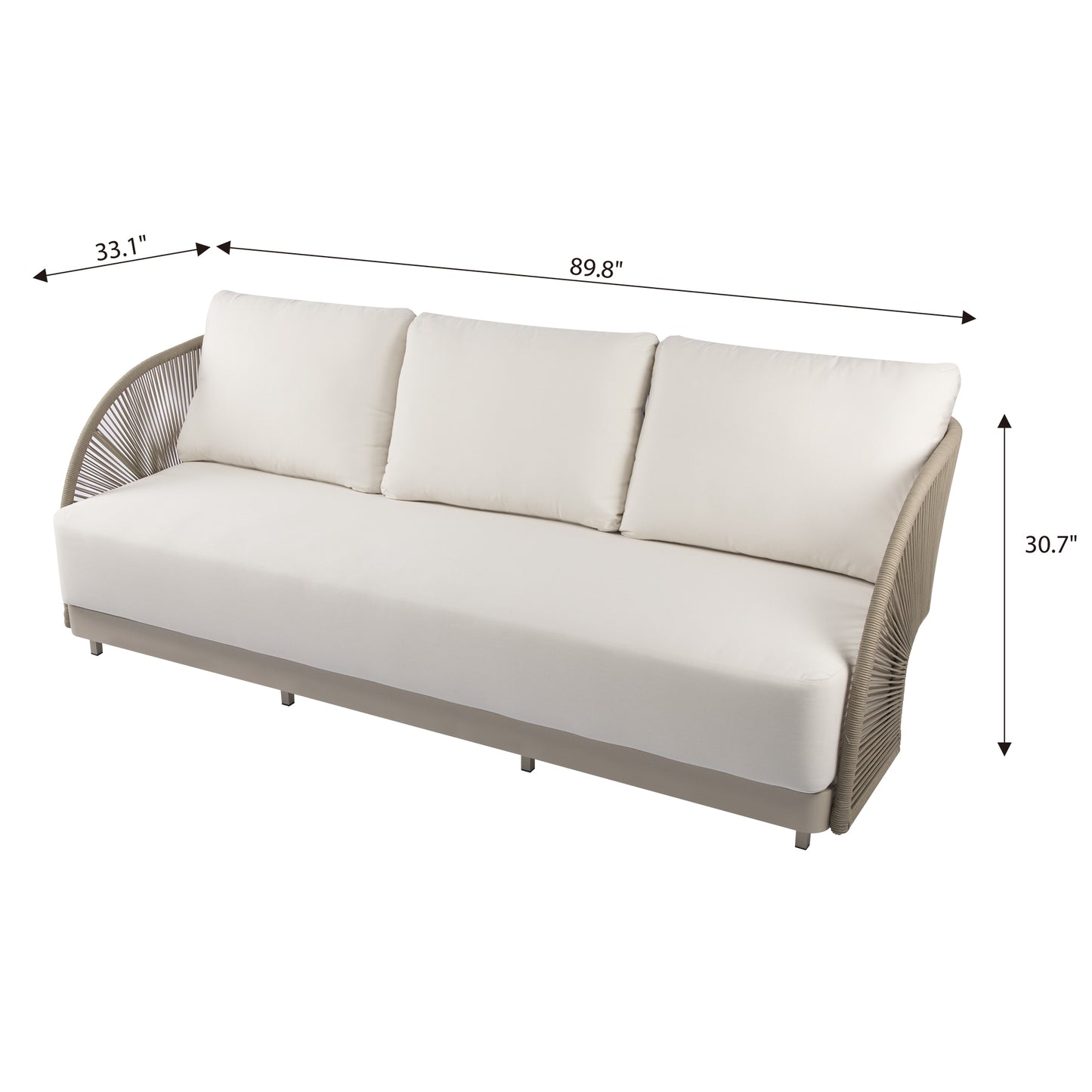 Elementi Malibu 3 Person Aluminum Sofa with Sunbrella Cushions