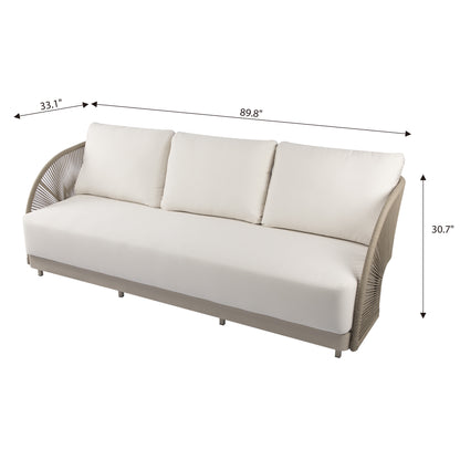 Elementi Malibu 3 Person Aluminum Sofa with Sunbrella Cushions