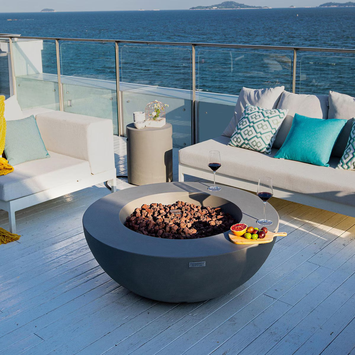 Elementi Lunar 42-in Round GFRC Propane Fire Pit in Light Gray