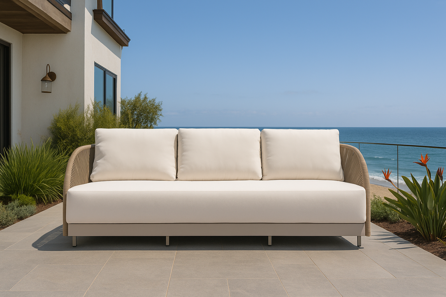 Elementi Malibu 3 Person Aluminum Sofa with Sunbrella Cushions