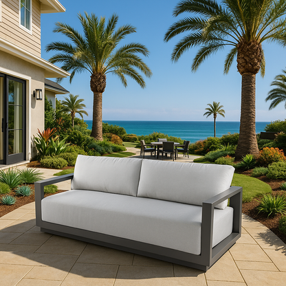 Elementi Newport 3 Person Aluminum Sofa w/Sunbrella Cushions
