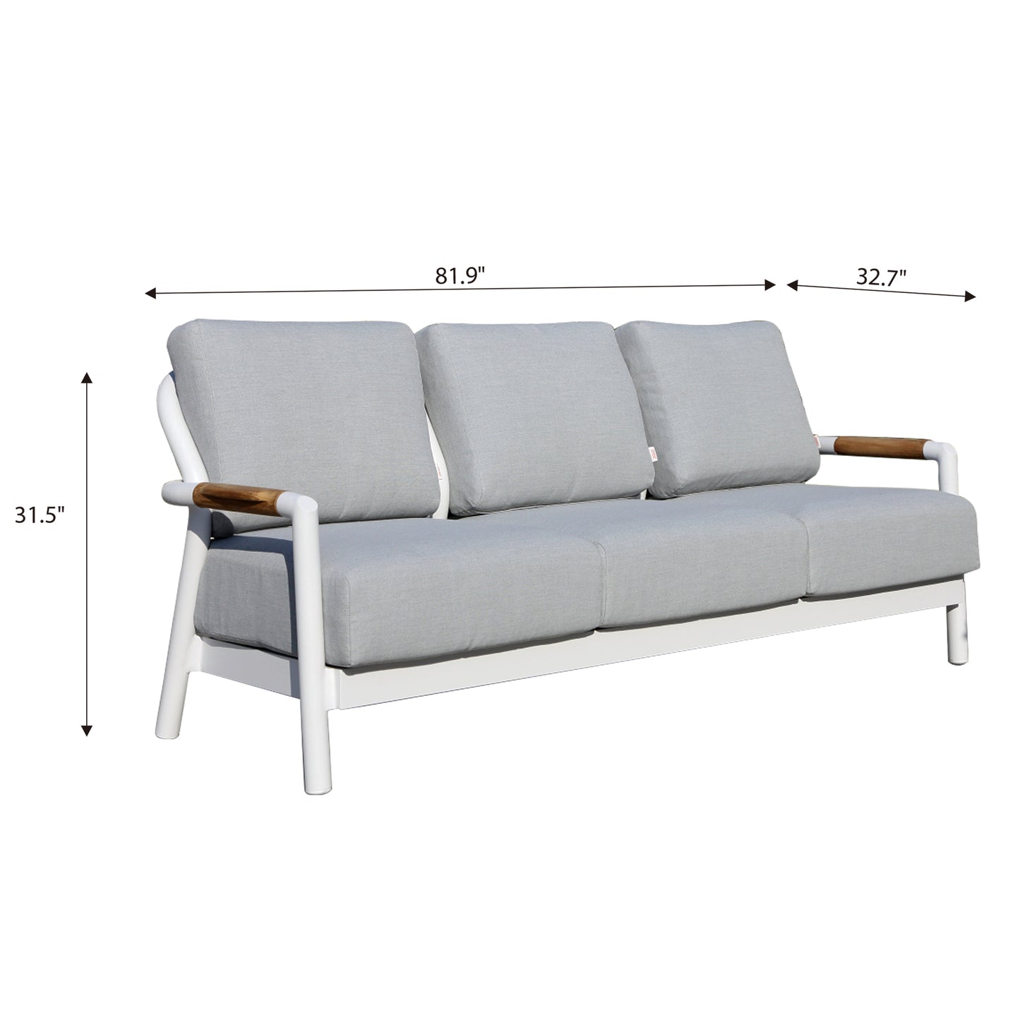 Elementi Santorini 3 Person Aluminum Sofa with Sunbrella Cushions