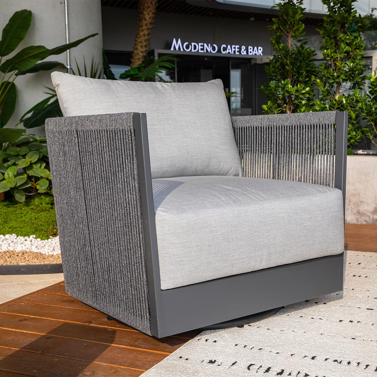 Elementi Capri Aluminum Swivel Chair with Sunbrella Cushions