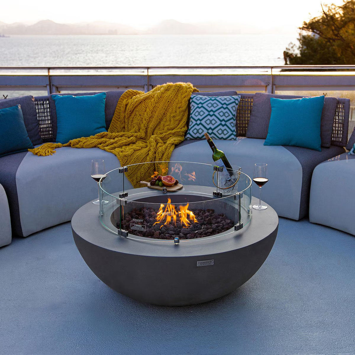 Elementi Lunar 42-in Round GFRC Propane Fire Pit in Light Gray