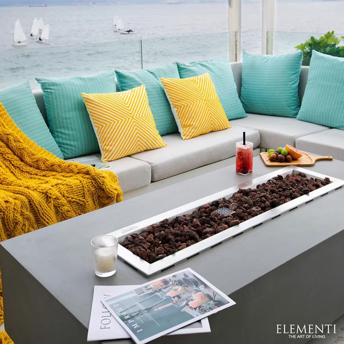 Elementi Granville 60-in Rectangular Concrete Natural Gas Fire Pit in Light Gray