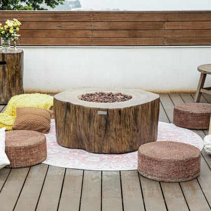 Elementi Manchester 42-in Round GFRC Natural Gas Fire Pit in Redwood