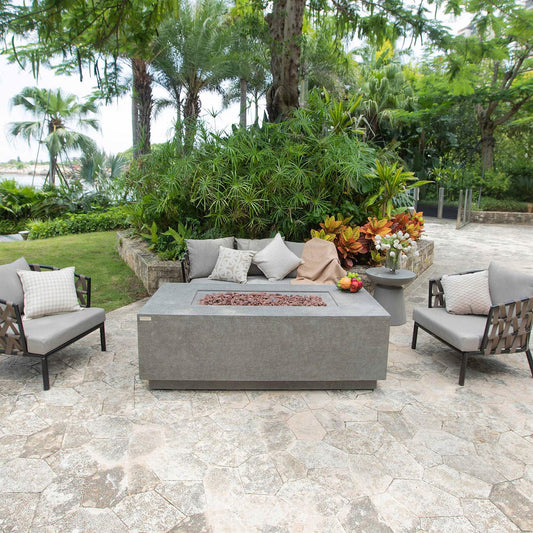 Elementi Andes 66-in Rectangular Concrete Propane Fire Pit in Light Gray (OFG309)