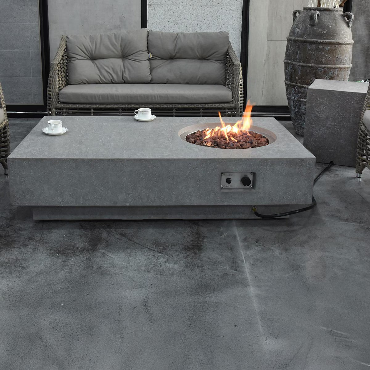 Elementi Gray Metropolis 56 inch Rectangular Concrete Natural Gas Fire Pit Table