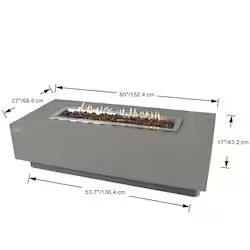 Elementi Granville 60-in Rectangular Concrete Natural Gas Fire Pit in Light Gray