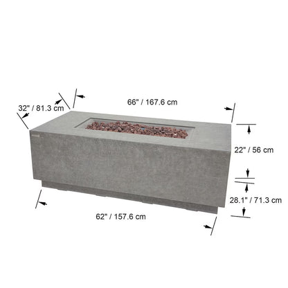 Elementi Andes 66-in Rectangular Concrete Propane Fire Pit in Light Gray